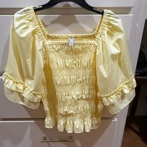 Cato Yellow Ruffled Puff Sleeve Blouse